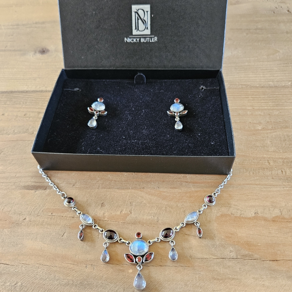 Sterling Silver And Gemstone Necklace With Matching Earrings 130$